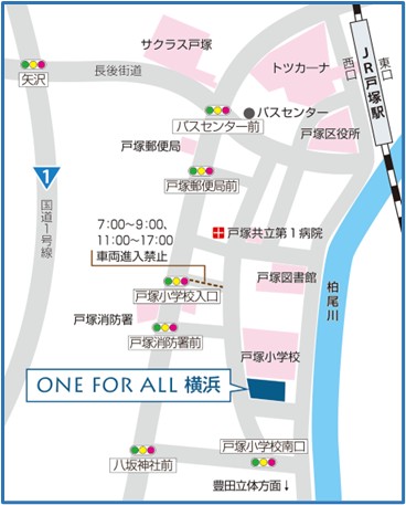 地図。ONE FOR ALL横浜スタジオ室